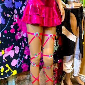 NEW Neon pink Leg wraps with Holographic Flowers